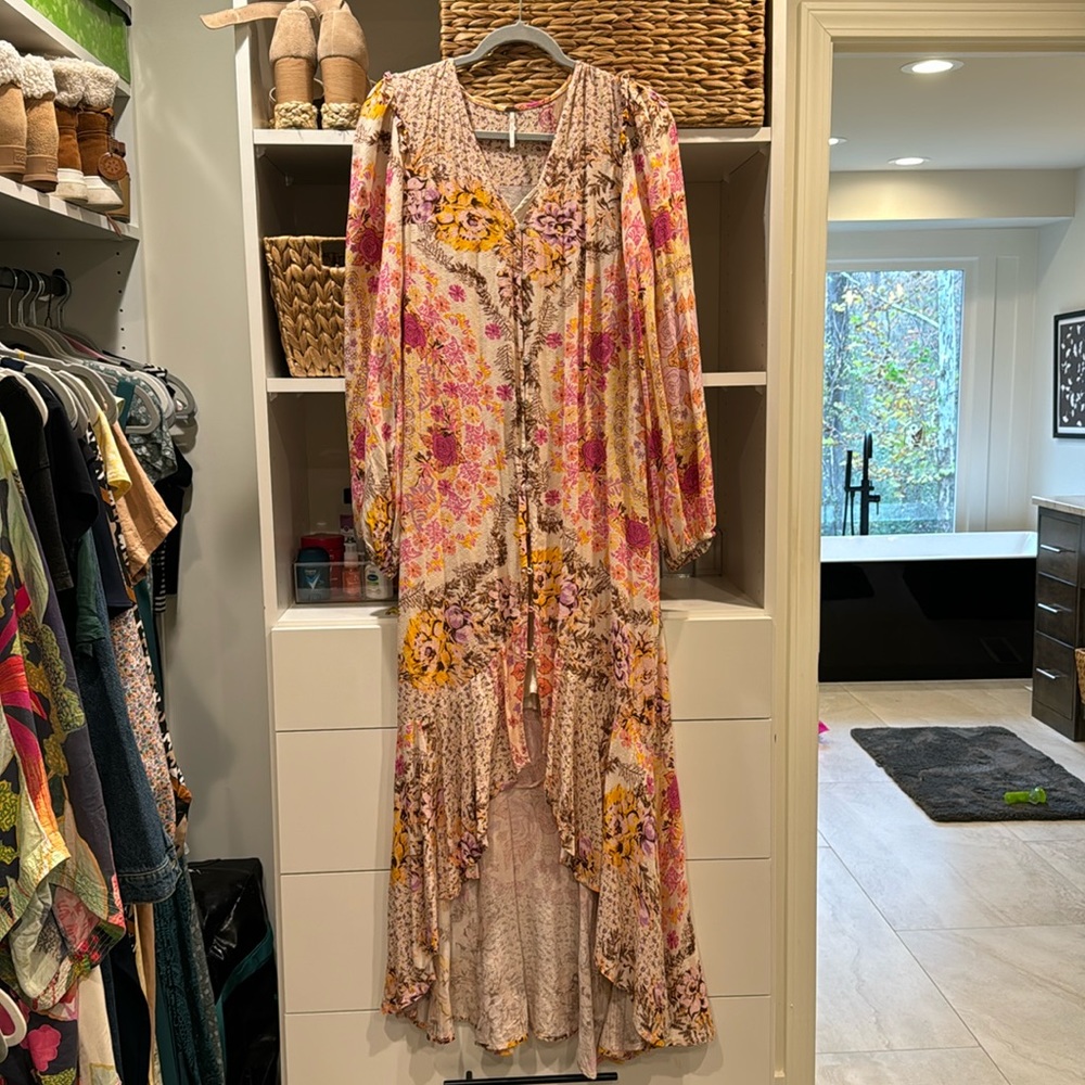 Free People Floral Maxi Dress in Cream, Pink, Yellow